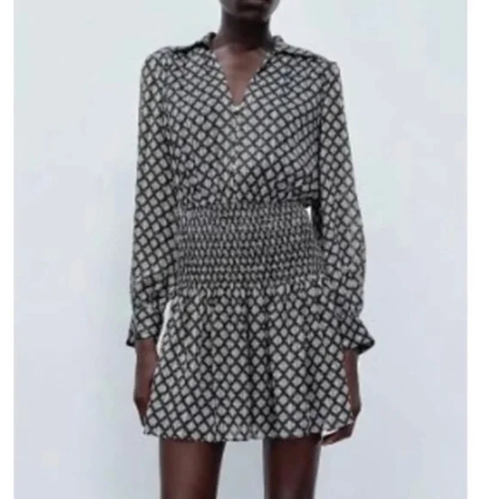 Zara Women's Geometric Print Dress, Smocked Waist Size XS